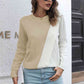 Contrast Color Round Neck Long Sleeve Sweater
