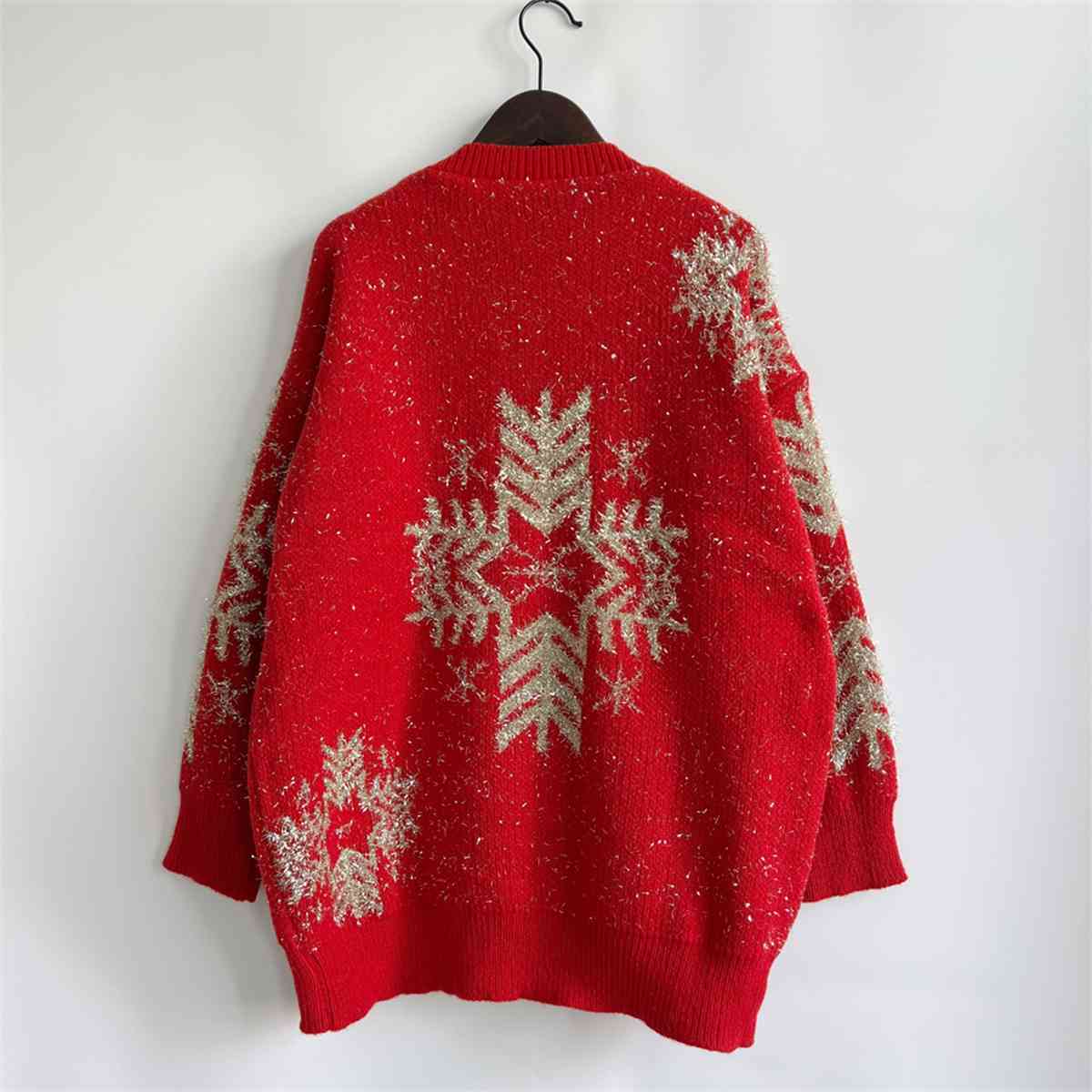 Snowflake Pattern Long Sleeve Sweater - Deals DejaVu