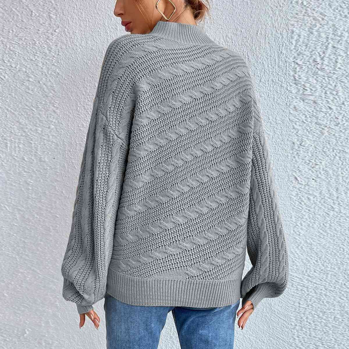 Cable-Knit Mock Neck Long Sleeve Sweater - Deals DejaVu