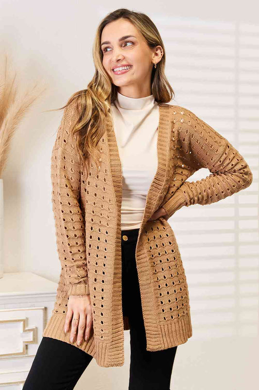 Woven Right Openwork Horizontal Ribbing Open Front Cardigan (BFD) T - Deals DejaVu