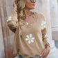 Flower Distressed Long Sleeve Sweater - Deals DejaVu