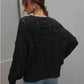 Woven Right Cable-Knit Openwork Round Neck Sweater
