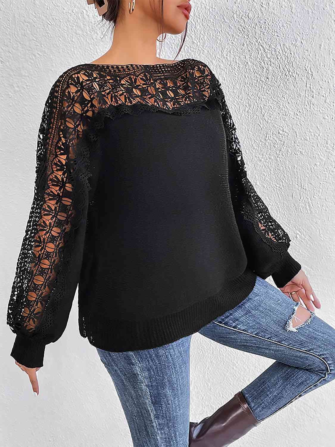 Lace Trim Boat Neck Knit Top