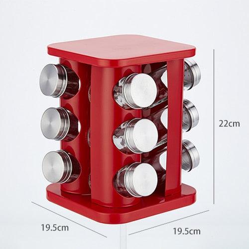 12Pcs Stainless Steel Jars For Spices Salt Pepper Spice Rack Glass Seasoning Bottle Set With Turnable Holder (D61)(AK8)