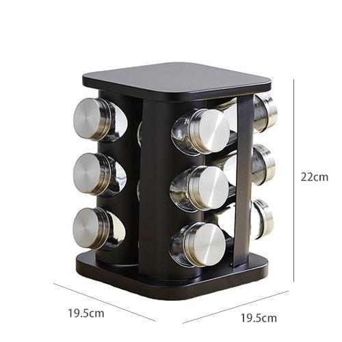 12Pcs Stainless Steel Jars For Spices Salt Pepper Spice Rack Glass Seasoning Bottle Set With Turnable Holder (D61)(AK8)