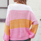 Round Neck Color Block Ribbed Pullover Sweater
