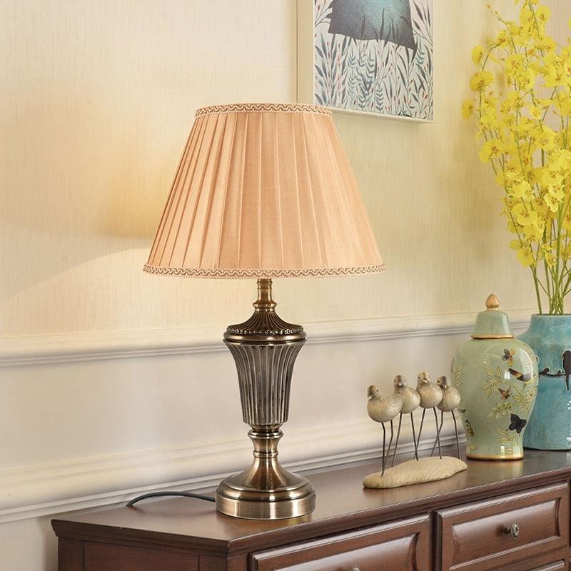 13 In Traditional Antique Style Brass LED Bulb Table Lamp - Durable Linen Fabric Energy Saving (LL6)(1U58)