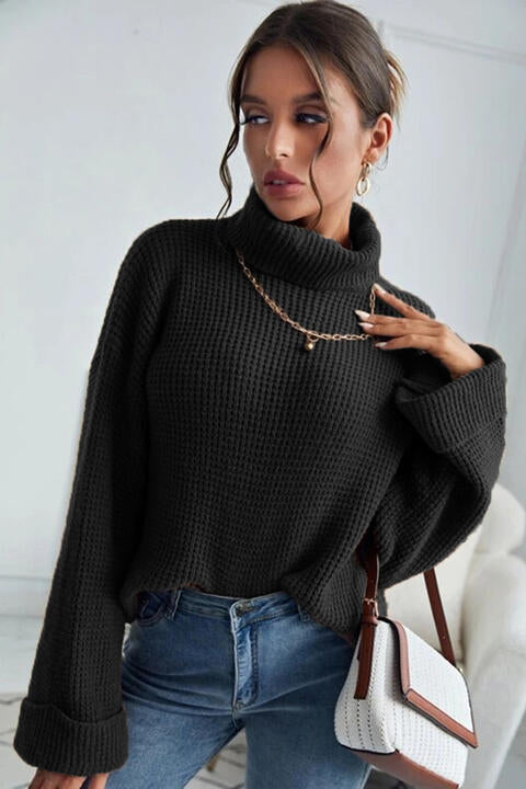 Turtleneck Long Sleeve Sweater - Deals DejaVu