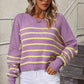Striped Dropped Shoulder Round Neck Pullover Sweater - Deals DejaVu