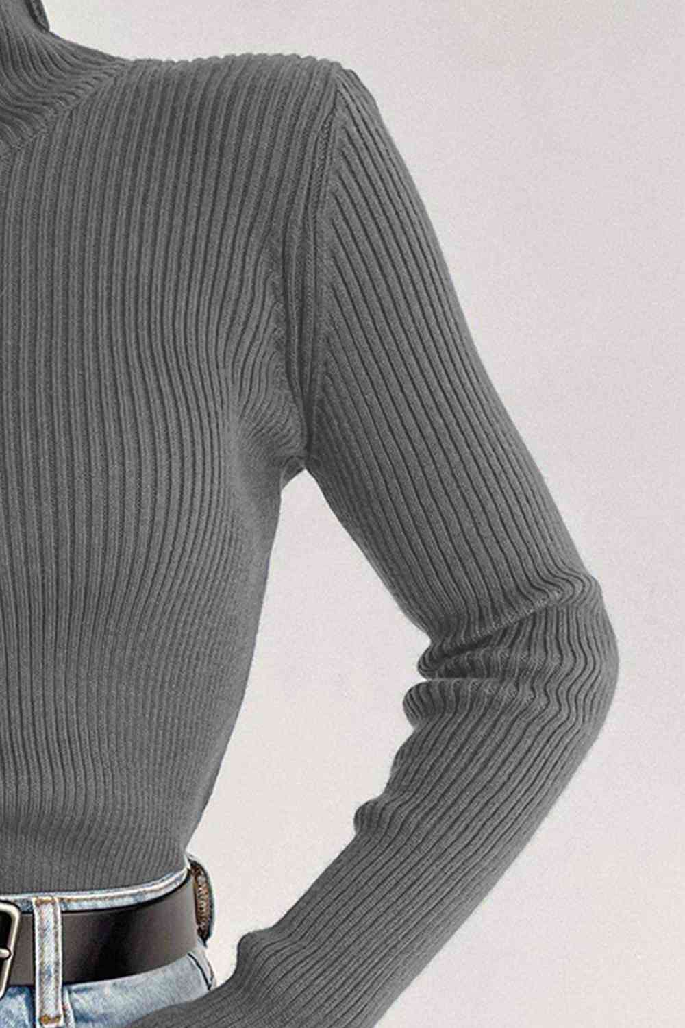 Ribbed Turtle Neck Long Sleeve Sweater - Deals DejaVu