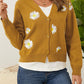 Flower Button Front Dropped Shoulder Cardigan