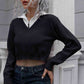 Contrast Collared Cropped Sweater