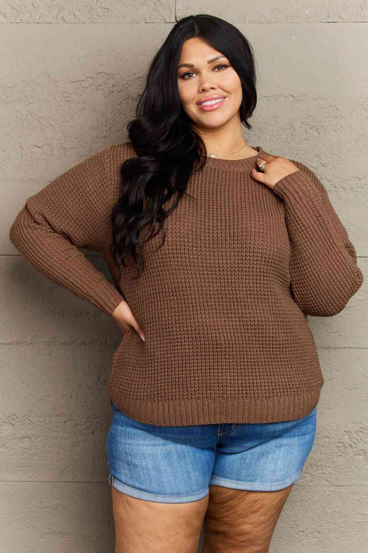 Zenana Breezy Days Plus Size High Low Waffle Knit Sweater - Deals DejaVu