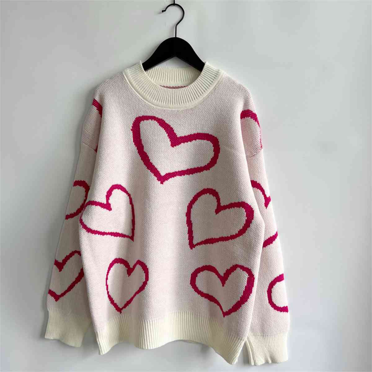 Heart Pattern Long Sleeve Sweater - Deals DejaVu