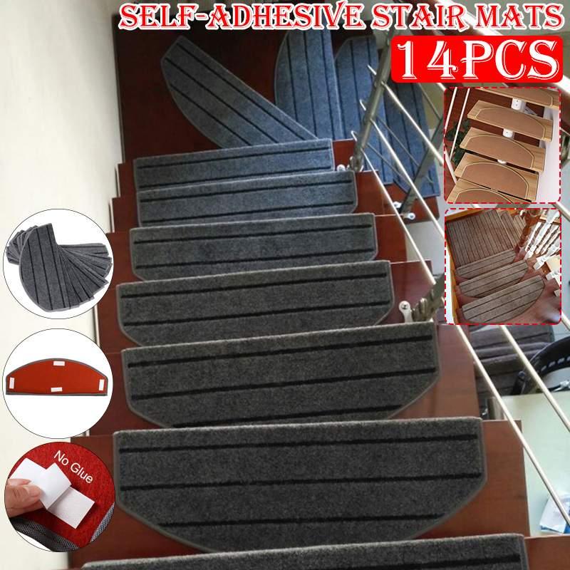 14Pcs/Set Semi-Curved Self-adhesive Stair Pads 65X24cm Anti-slip Home Carpet Mat Sticky Bottom (RU2)(1U68)