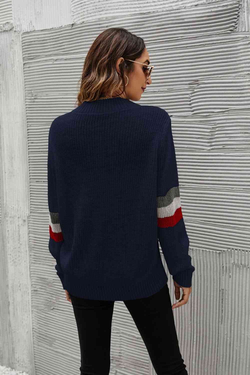 Feeling You Best Striped Cable-Knit Round Neck Sweater - Deals DejaVu