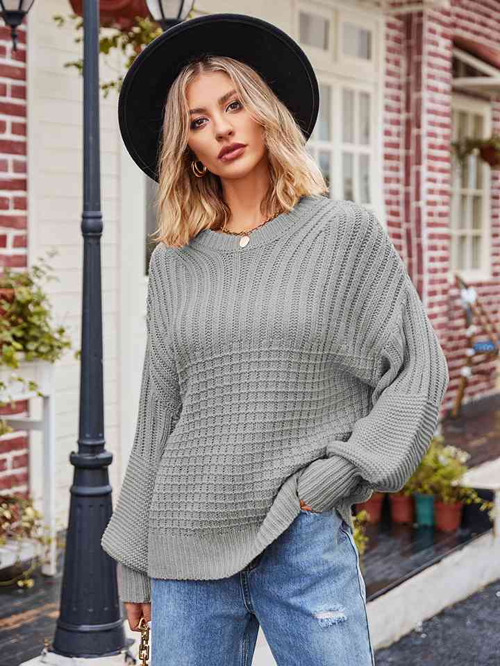 Round Neck Dropped Shoulder Sweater - Deals DejaVu