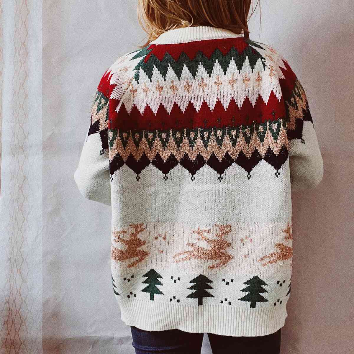 Christmas Element Long Sleeve Sweater - Deals DejaVu