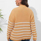 Plus Size Zip-Up Striped Sweater
