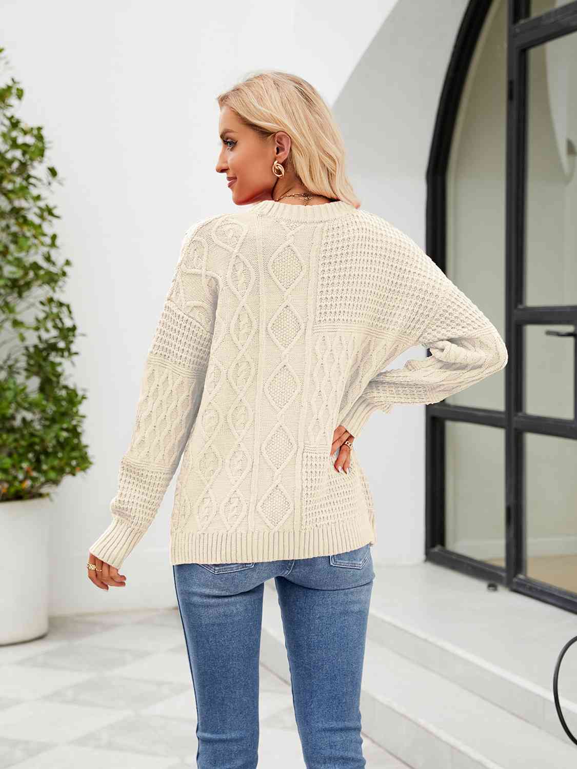 Round Neck Dropped Shoulder Sweater - Deals DejaVu