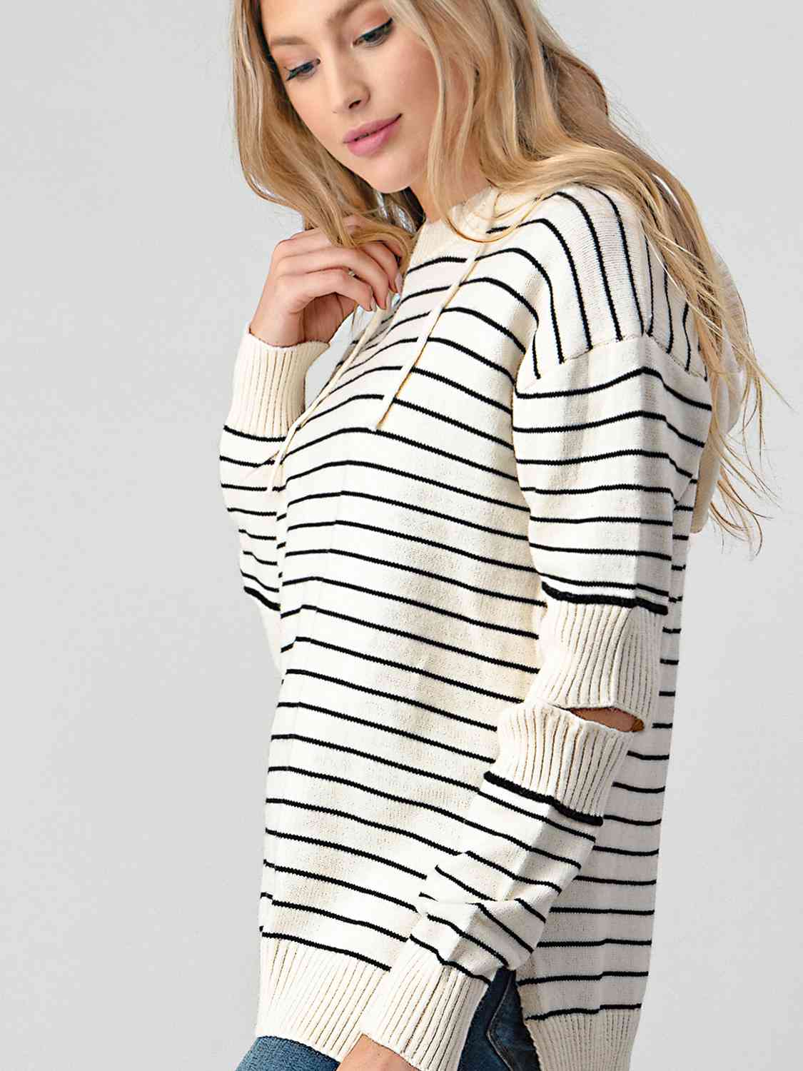 Striped Cutout Slit Sweater - Deals DejaVu