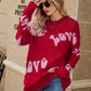 LOVE Ribbed Trim Round Neck Sweater