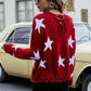 Star Pattern Lace-Up Drop Shoulder Sweater