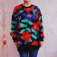 Floral Print Round Neck Drop Shoulder Sweater - Deals DejaVu