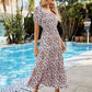 Printed Square Neck Short Sleeve Midi Dress (MWBT) T - Deals DejaVu