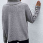 Woven Right Button Detail Rib-Knit Turtleneck Sweater