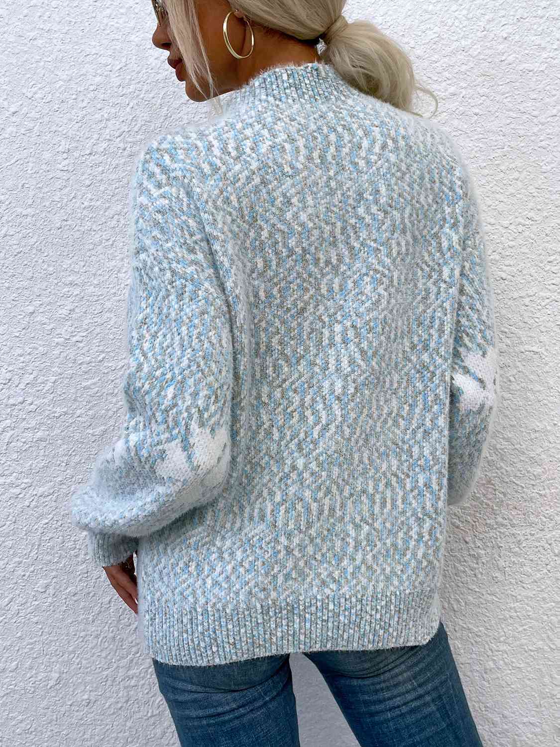 Four Leaf Clover Mock Neck Sweater - Deals DejaVu