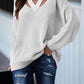 Full Size Cutout V-Neck Rib-Knit Sweater - Deals DejaVu