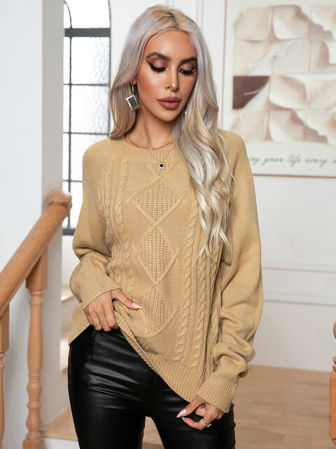 Cable-Knit Long Sleeve Sweater - Deals DejaVu