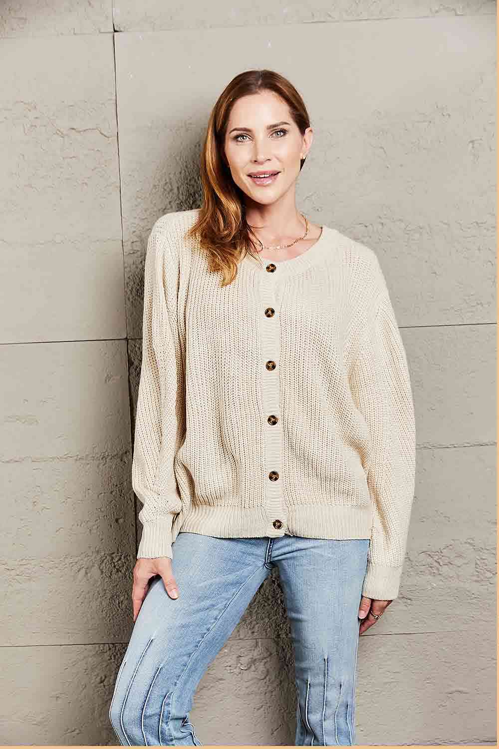 Double Take Button Down Rib-Knit Reversible Sweater - Deals DejaVu