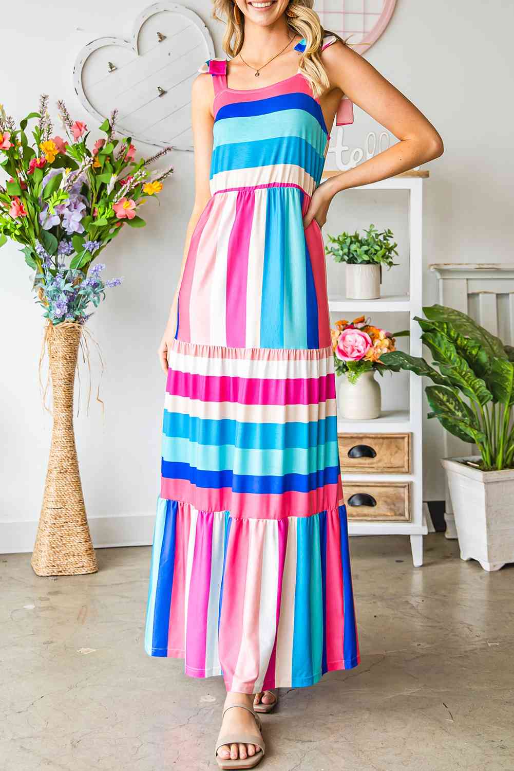 Striped Sleeveless Maxi Dress (BWMT) T - Deals DejaVu