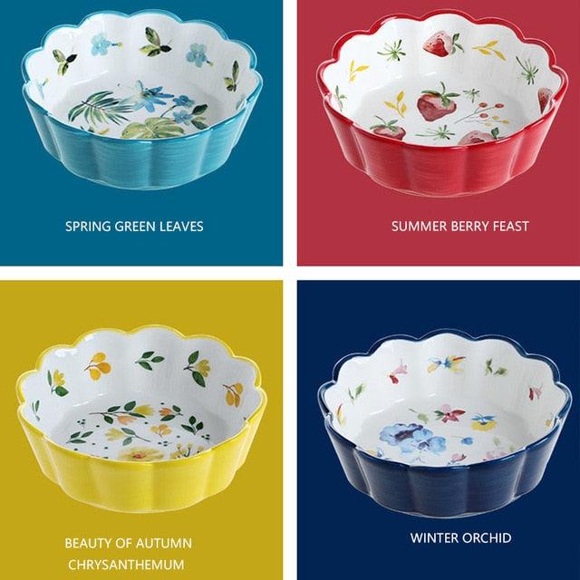 1PC Ceramic Snack Bowl Round Underglaze Color Fresh Nordic Style Home Kitchen Tableware (AK7)(F61)