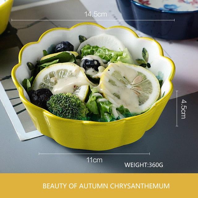 1PC Ceramic Snack Bowl Round Underglaze Color Fresh Nordic Style Home Kitchen Tableware (AK7)(F61)