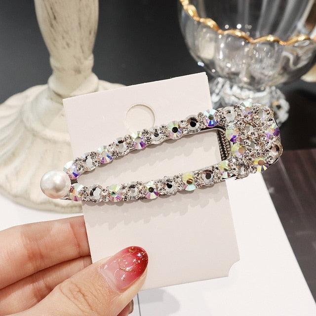 1PCS Pearl Hair Clip Snap Hair Barrette Stick Hairpins - Rhinestones Fashion Women Hair Styling Accessories (1U88)