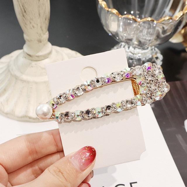 1PCS Pearl Hair Clip Snap Hair Barrette Stick Hairpins - Rhinestones Fashion Women Hair Styling Accessories (1U88)