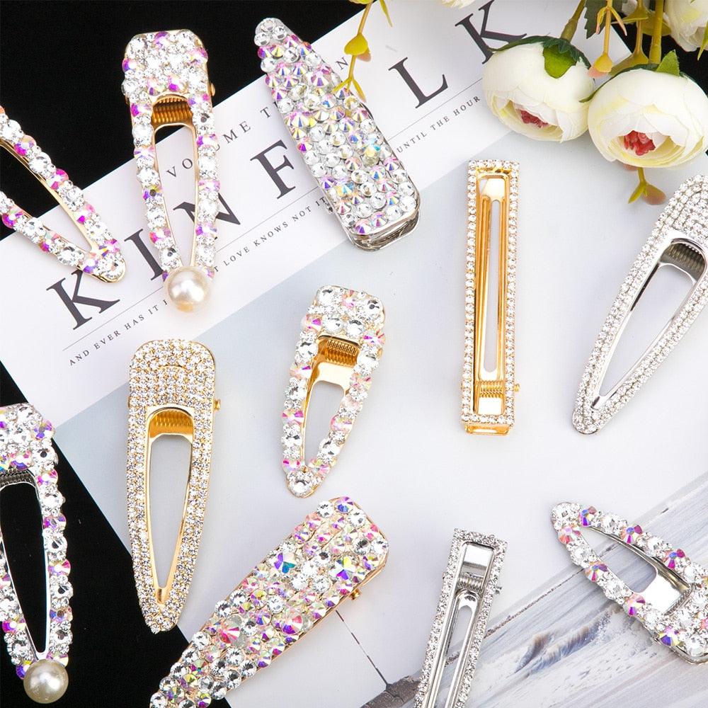 1PCS Pearl Hair Clip Snap Hair Barrette Stick Hairpins - Rhinestones Fashion Women Hair Styling Accessories (1U88)