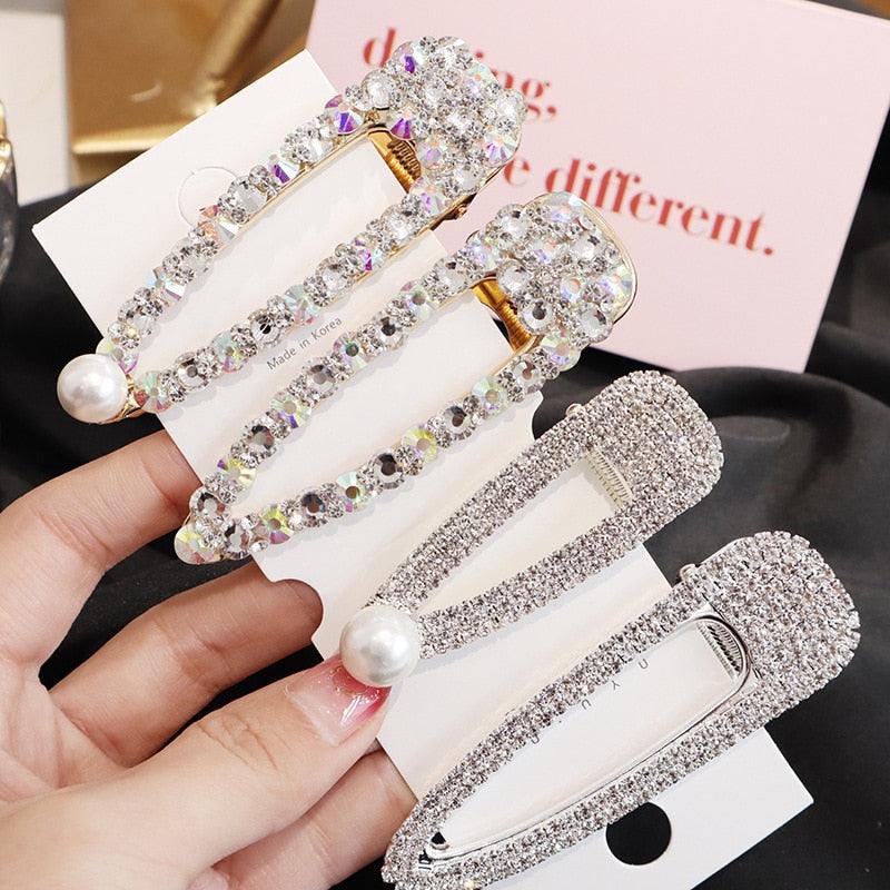 1PCS Pearl Hair Clip Snap Hair Barrette Stick Hairpins - Rhinestones Fashion Women Hair Styling Accessories (1U88)