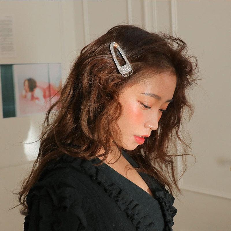 1PCS Pearl Hair Clip Snap Hair Barrette Stick Hairpins - Rhinestones Fashion Women Hair Styling Accessories (1U88)