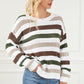 Striped Openwork Dropped Shoulder Sweater