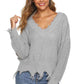 Off-Shoulder Ribbed Long Sleeve Raw Hem Sweater