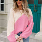 Two-Tone Round Neck Ribbed Sweater - Deals DejaVu