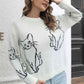 Cat Pattern Round Neck Long Sleeve Pullover Sweater - Deals DejaVu