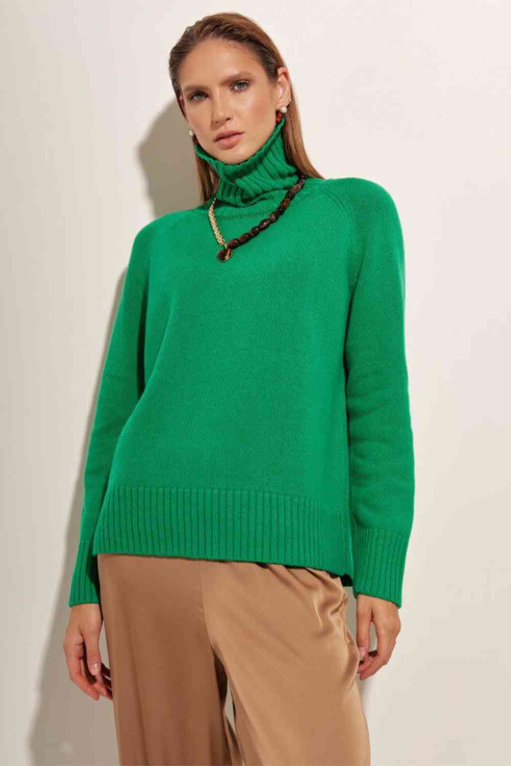 Turtle Neck Raglan Sleeve Sweater - Deals DejaVu