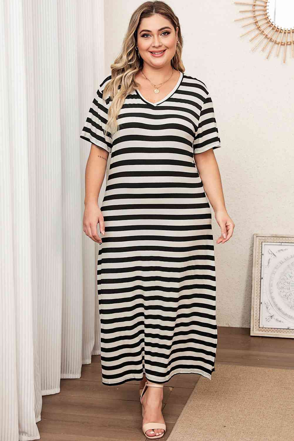 Plus Size V-Neck Side Slit Maxi Dress (BWMT) T - Deals DejaVu