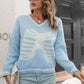 Skeleton Pattern V-Neck Long Sleeve Pullover Sweater - Deals DejaVu