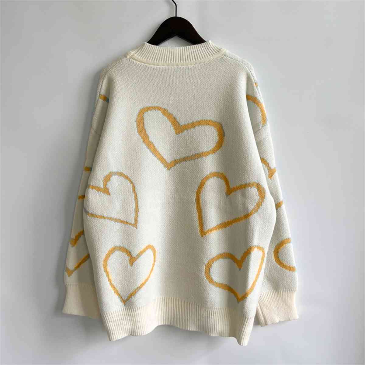 Heart Pattern Long Sleeve Sweater - Deals DejaVu